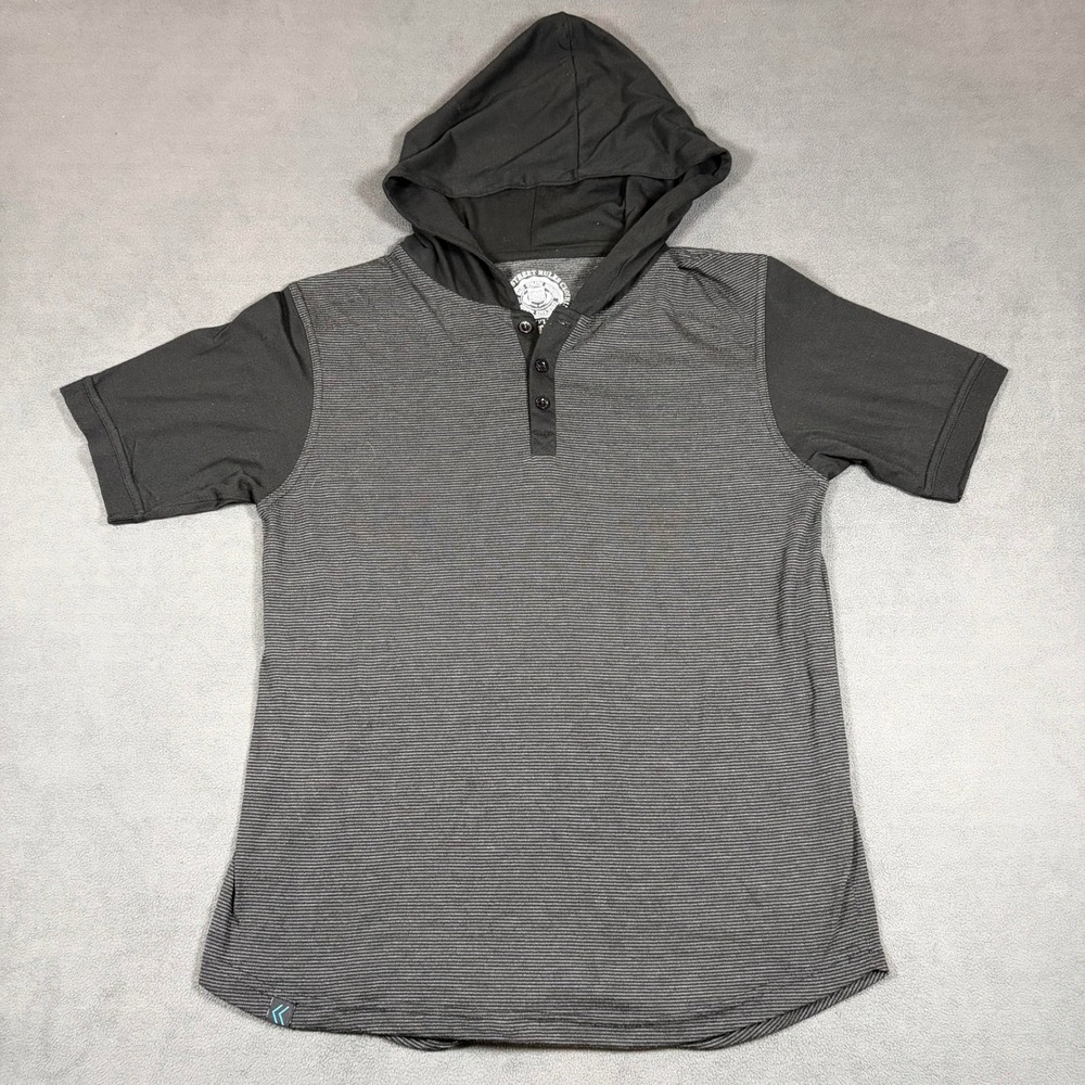 Street Rules Hoodie Mens Medium Black Striped Short Sleeve Henley Pullover